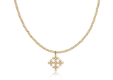 enewton® Classic Gold Choker 2mm Bead Necklace with Cross Encompass Gold Charm