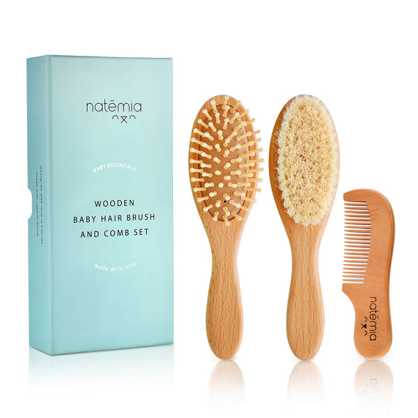 Natemia® Wooden Baby Hair Brush and Comb Set