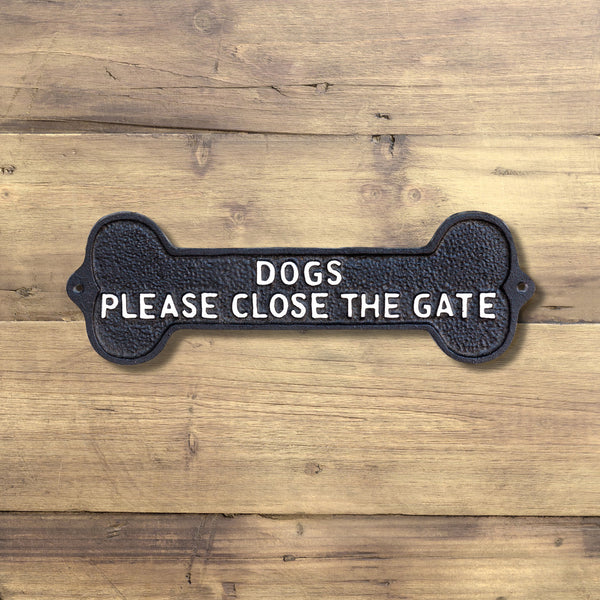 Park Hill® Cast Iron Bone Sign - Please Close the Gate DOGS